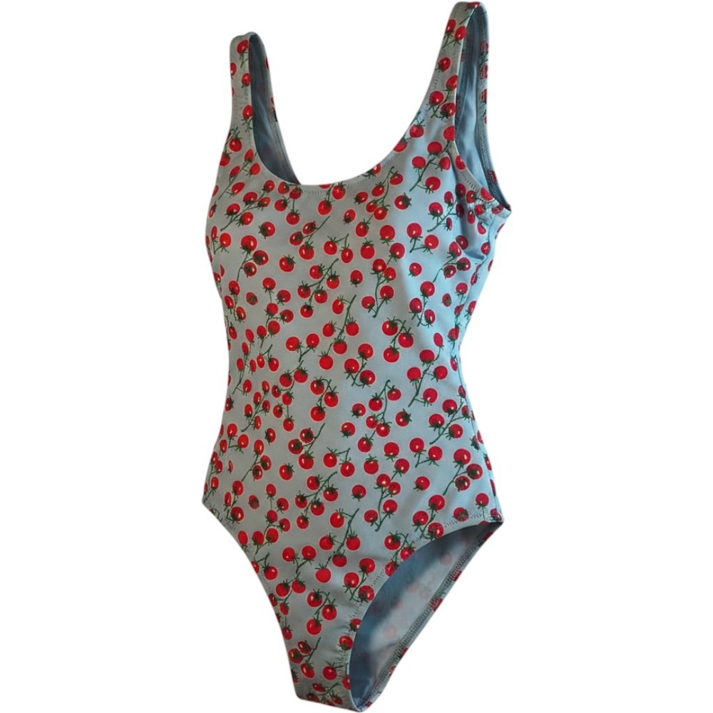 LC Lauren Conrad Sky Tomato Toss One Piece Swimsuit Small Blue Red NWT Beach